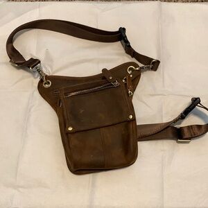 Leather waist pack with drop leg